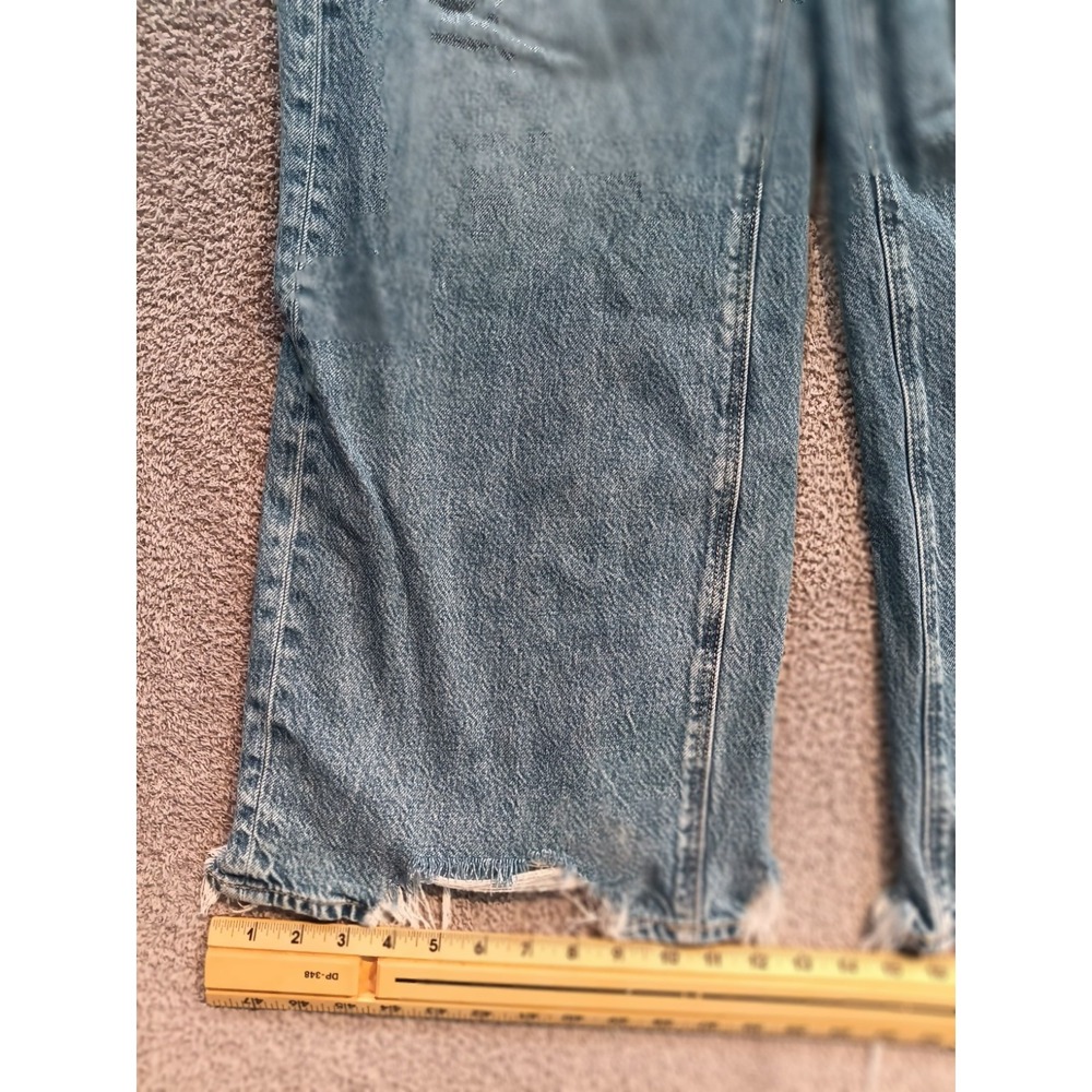 American Eagle Super High Rise Baggy Wide Leg Jeans 14R Distressed Raw Hem - Picture 2 of 11